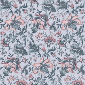 Laura Ashley Vliestapete Portia Pale Slate mit floralem Muster in Grau und Rosa.