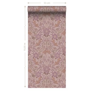 ESTAhome Tapete Blumen und Vögel Altrosa und Violett 50 x 900 cm