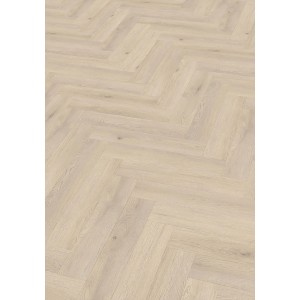 Heller Check One Click-Vinylboden Weitenhagen Oak Herringbone im Fischgrätmuster.