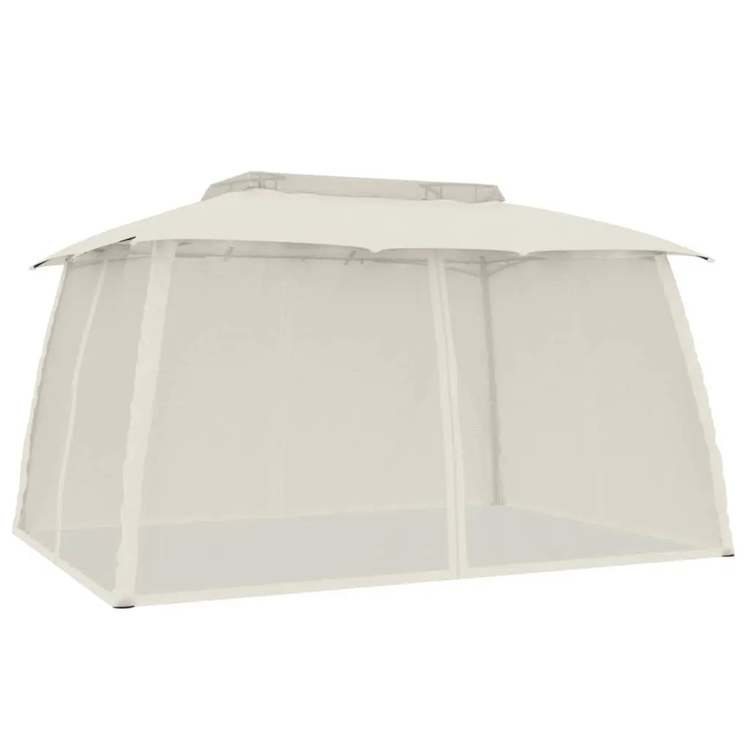 vidaXL Pavillon mit Doppeldach & Netzwänden Creme 3,93x2,93 m Stahl 368451