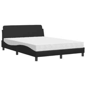 Schwarzes Kunstleder Bett mit weißer Matratze, 120x200 cm. Modernes Design für Schlafzimmer.