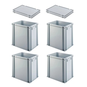 PROREGAL SuperSparSet: 4 graue Euroboxen (37L) mit Deckel, ideal zur Aufbewahrung und für den Transport.