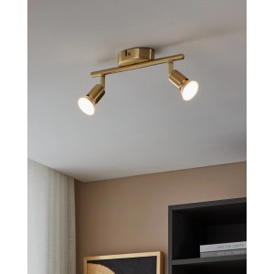 Eglo Buzz-LED Spot, 2-flammig, Messing-Optik, für Wohnräume.