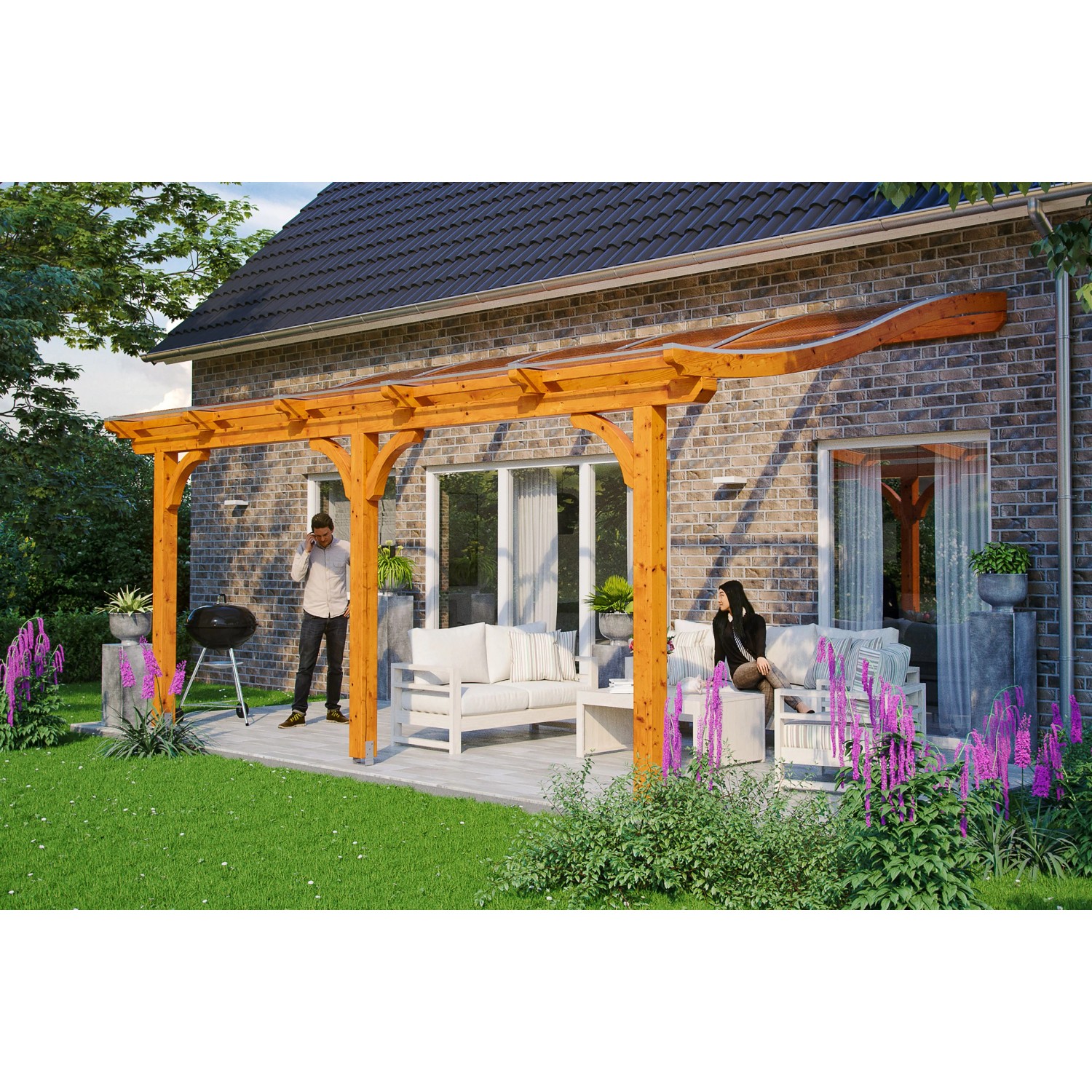 Skan Holz Terrassenüberdachung Venezia 541 x 339 cm Leimholz Eiche hell