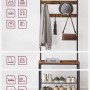 Songmics Garderobenständer Dacey mit Schuhbank, Haken, braun-schwarz. Ablagen für Schuhe, Kleidung und Accessoires.