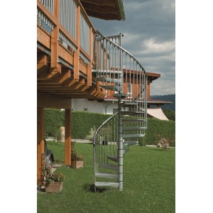 Minka Außenspindeltreppe Rondo Zink Plus, Ø 120 cm, feuerverzinkt, im Garten.