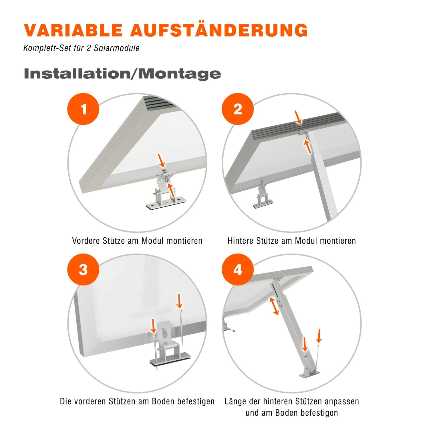 Montageanleitung: PVundSO Balkonkraftwerk Halterung für 2 Module, Aufständerung 15-30 Grad für Dach und Wand.
