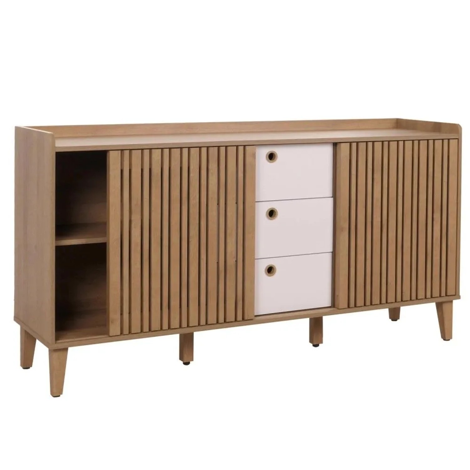 MCW Sideboard M48 Natur Schubladen Weiß