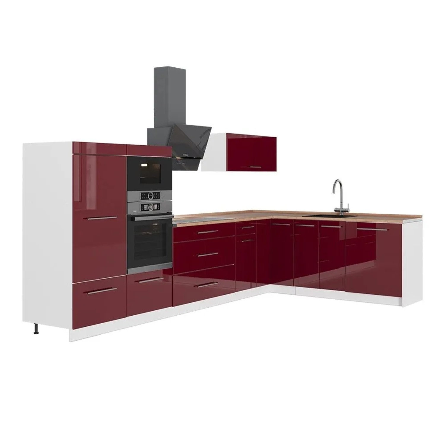 Vicco Eckküche Fame-Line Bordeaux Hochglanz/Weiß 347 x 154 AP Eiche Art Nr 63642