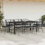 Schwarze 9-tlg. vidaXL Garten-Essgruppe aus Polyrattan mit Glattisch und Kissen.