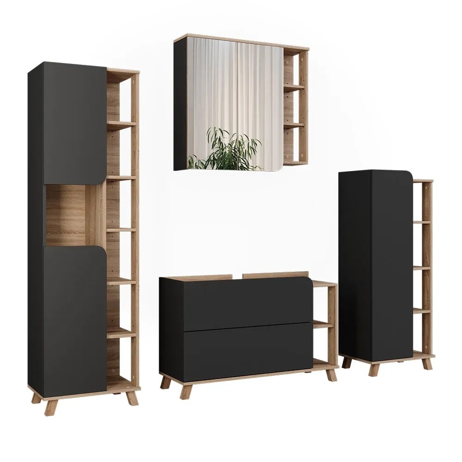 Vicco Badmöbel-Set Karen Sonoma/Anthrazit 100 x 65 4-teilig