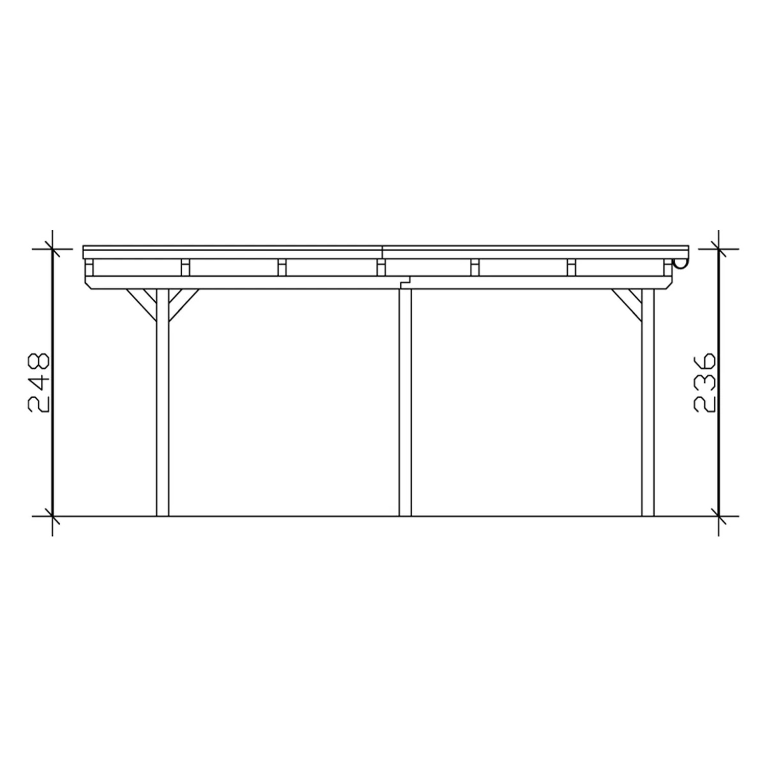 Technische Zeichnung: Skan Holz Flachdach-Doppelcarport Emsland mit Maßangaben.