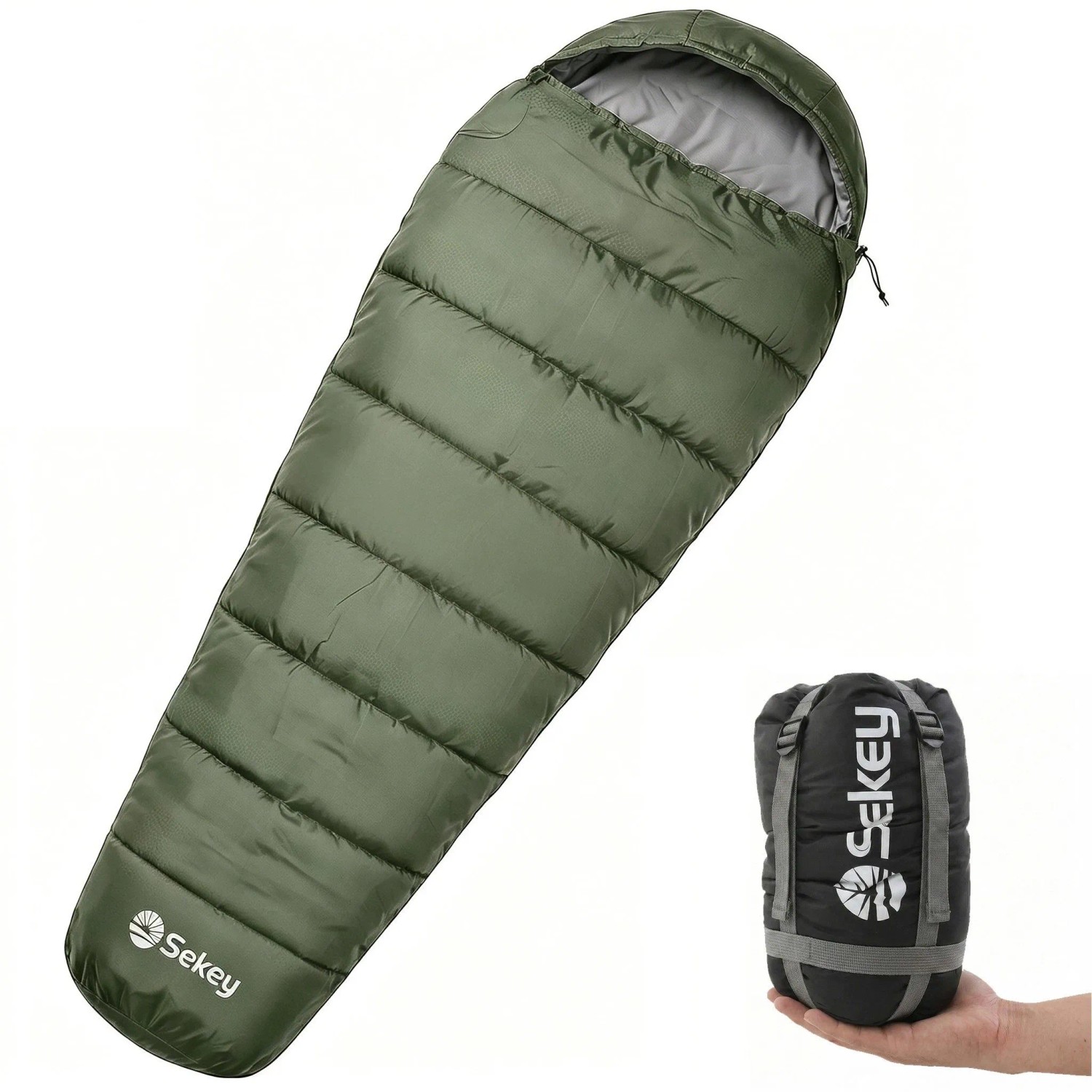 Sekey Schlafsack 220x80x50cm Mumienschlafsack Camping 0,9kg Grün
