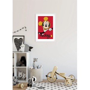Disney Poster Micky Maus, roter Hintergrund, 30x40 cm, für Kinderzimmer.