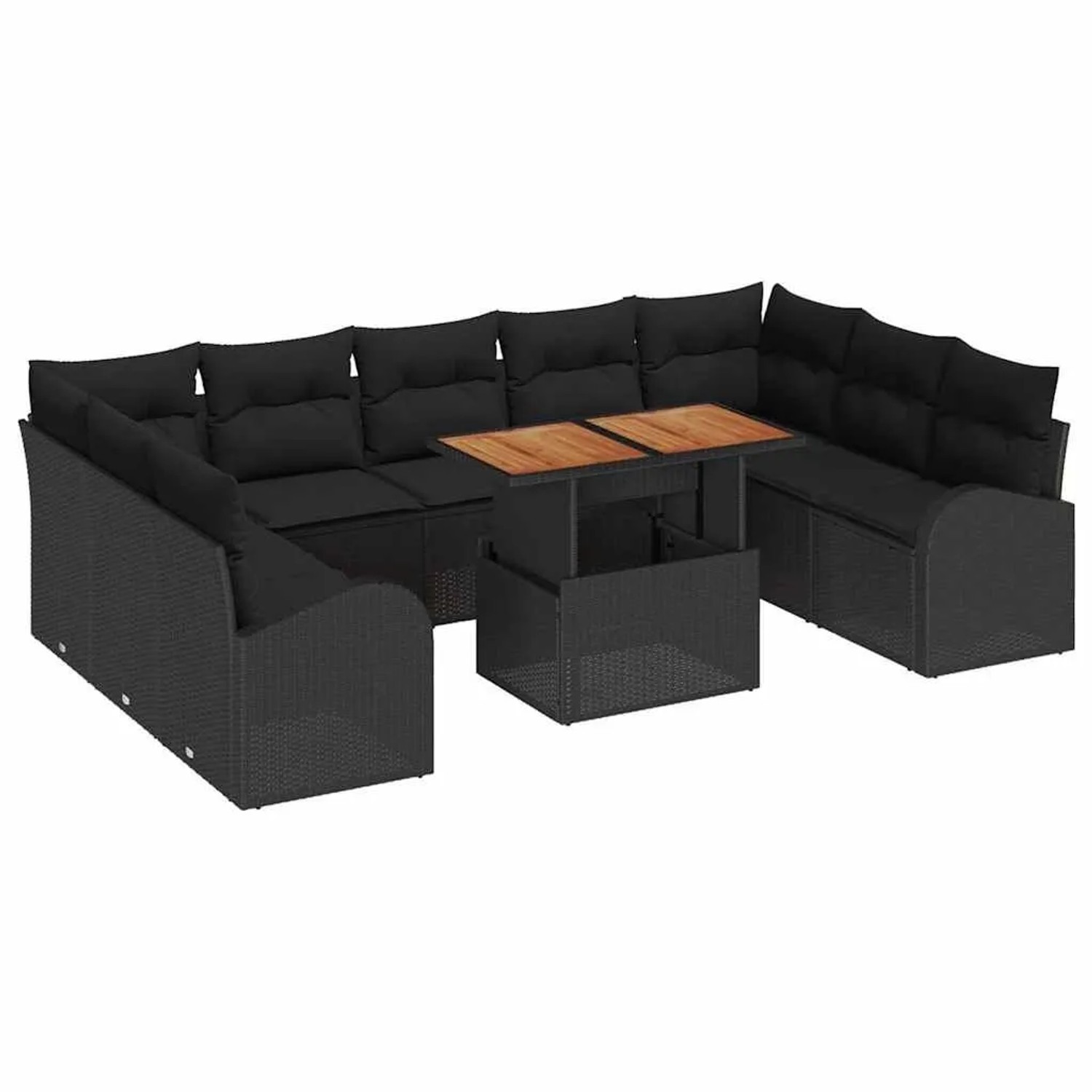 vidaXL Garten-Sofa-Set mit Kissen 10-Tlg Schwarz 3349631