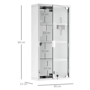 HOMCOM Medizinschrank Arzneischrank mit Schloss Edelstahl 30 x 12 x 60 cm