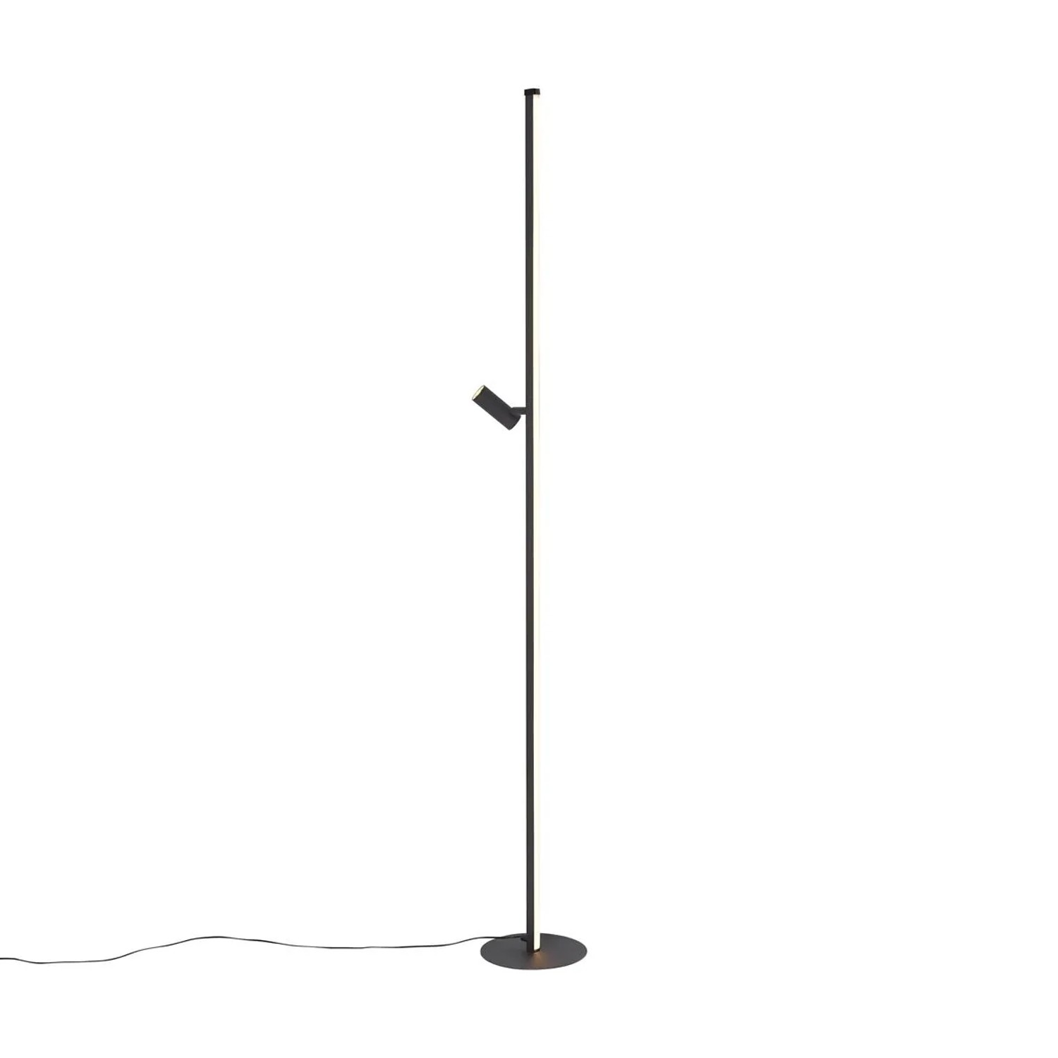 QAZQA Design Stehleuchte Schwarz mit Leselampe inkl  LED mit Touch Dimmer ThRottle