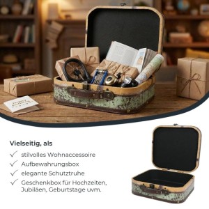 HMF VKO206 Vintage Vintage Koffer Truhe Holzkiste Holz 25 x 21 x 8 cm Deko Fahrrad