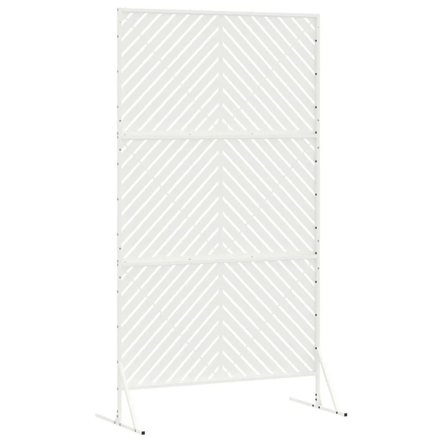 Weißer Stahl-Sichtschutz mit Chevron-Muster, 180 cm hoch, für Garten & Terrasse. Moderner Zaun für Privatsphäre.