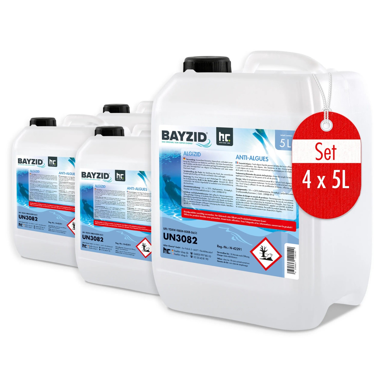 Bayzid Algizid Algenverhütung für Pools, 4 Kanister à 5l im Set.