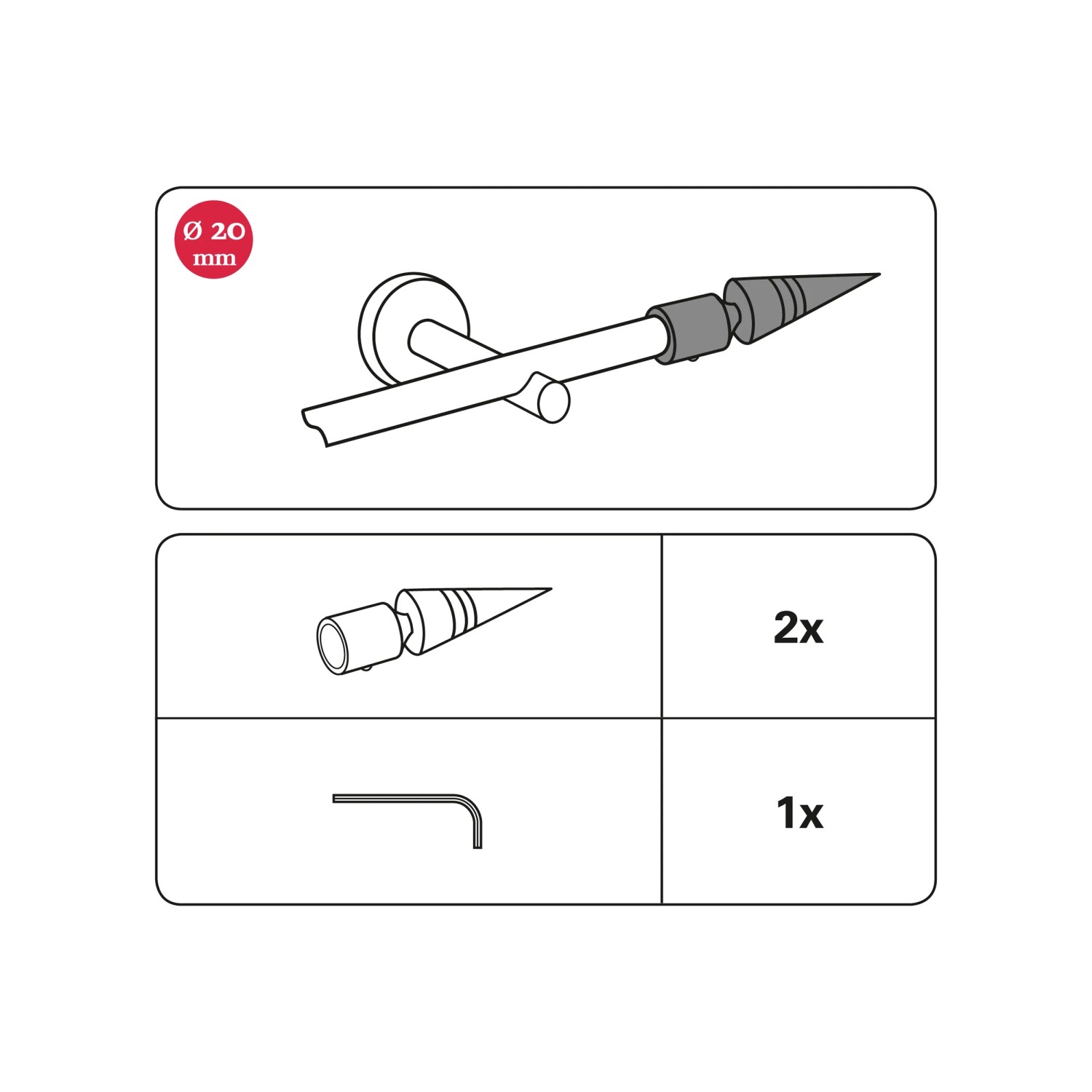 Gardinia Endstück Chicago Spitze Bronze, 2er-Pack für 20 mm Stangen. Zubehör für Stilgarnituren.