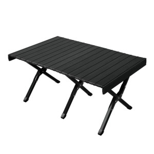 Schwarzer Jawinio Campingtisch aus Aluminium, klappbar und tragbar, mit Lattenrost-Tischplatte.