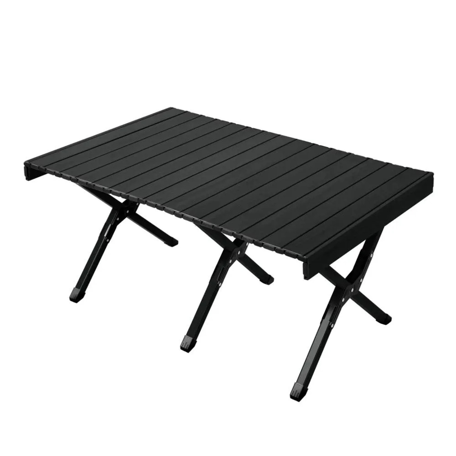 Schwarzer Jawinio Campingtisch aus Aluminium, klappbar und tragbar, mit Lattenrost-Tischplatte.