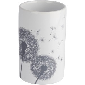 Wenko Zahnputzbecher Astera aus Keramik mit Pusteblumen-Motiv.