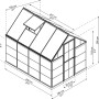 Technische Zeichnung: Palram Canopia Hybrid Gewächshaus 2.5 x 1.9 m, grüne Profile, klare Wände, Maße.