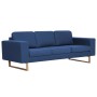 Blaues 3-Sitzer Sofa mit Stoffbezug und Holzfüßen. Relaxsofa für Wohnzimmer.