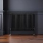 Schwarzer 2-Säulen Heizkörper (600x832mm) im traditionellen Design vor dunkler Wand.