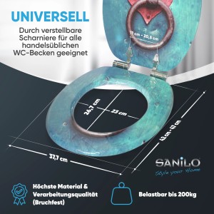 Sanilo WC-Sitz Knocker mit Absenkautomatik, Holz, blau-grün mit Ring