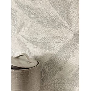 Newroom Vliestapete Denisa grau mit Blätter-Motiv, skandinavischer Stil, strukturierte Oberfläche.