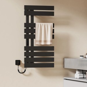 Emke Elektrischer Handtuchhalter 100×50cm Schwarz Flachbadheizkörper 320W LED Display WiFi APP Steuerung Timer