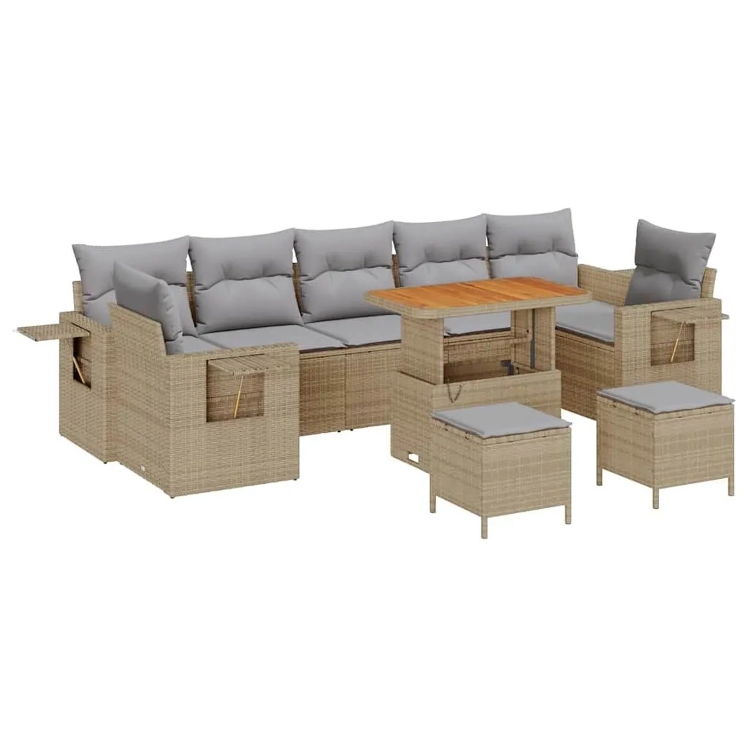 vidaXL Gartensofa-Set mit Kissen 10 Stk Beige und Hellgrau Poly-Rattan 3363682