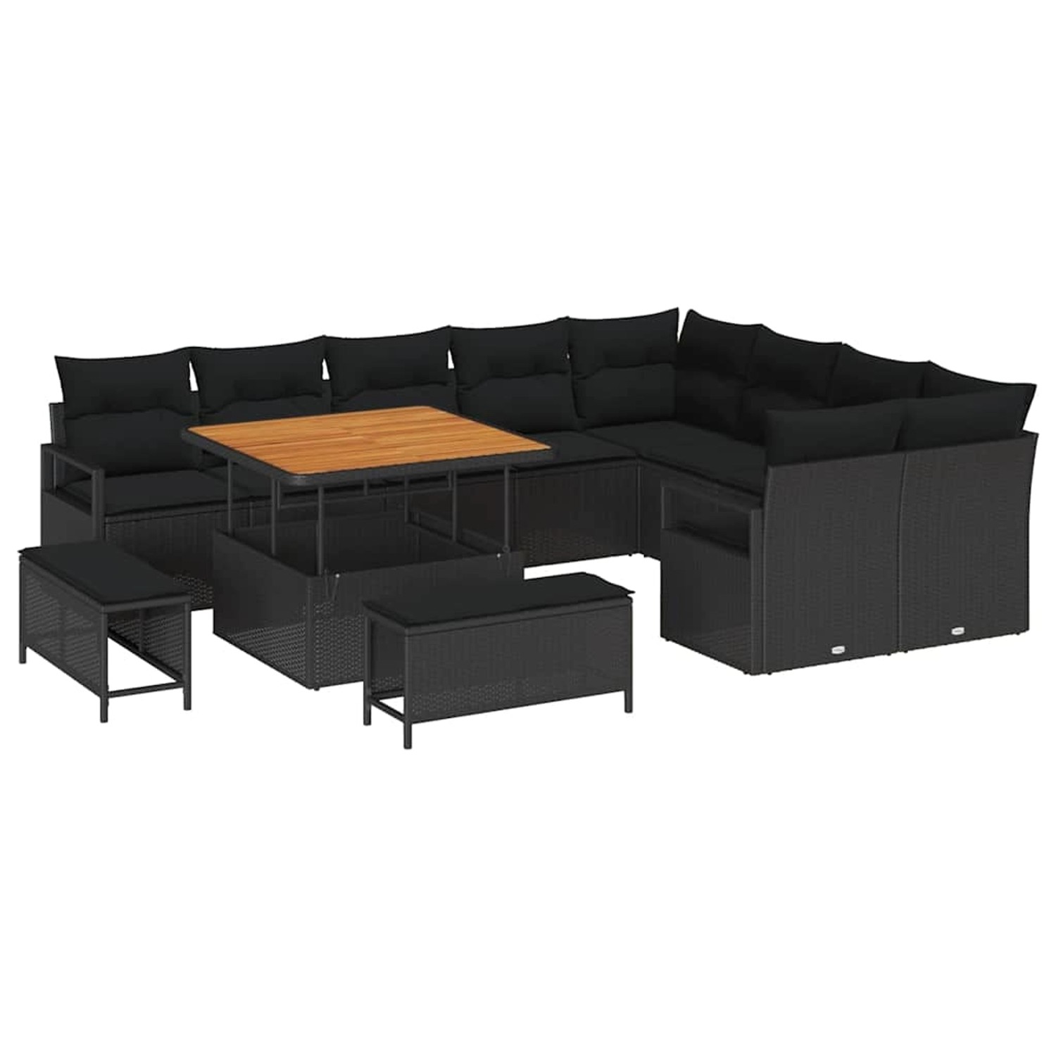 vidaXL Garten-Sofa-Set mit Kissen 12-Tlg Schwarz Poly Rattan 3362554 günstig online kaufen