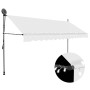 Cremefarbene, handbetriebene Markise mit LED-Beleuchtung, 400 cm breit.