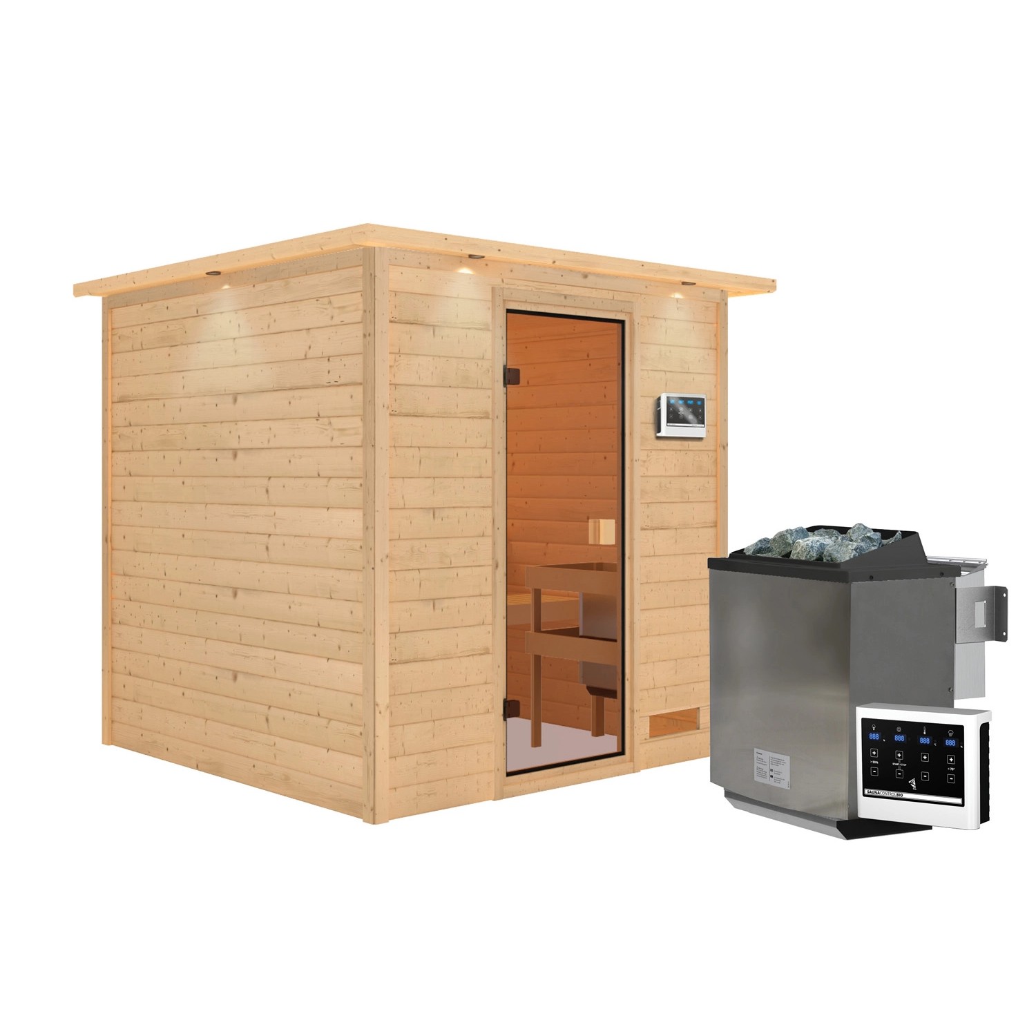 Karibu Sauna Jara Set Naturbelassen mit Ofen 9 kW Bio ext. Steuerung günstig online kaufen