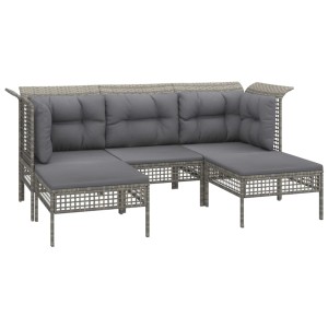 Graues 5-tlg. vidaXL Garten-Lounge-Set aus Polyrattan mit Kissen.