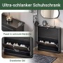 Schmaler, schwarzer Schuhkipper mit zwei Klappen und Ablagefläche. Ideal für kleine Flure.