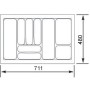 SOTECH Orga-Box VIII Besteckeinsatz Layout mit 8 Fächern und Maßen 711x480 mm für Küchenschubladen.