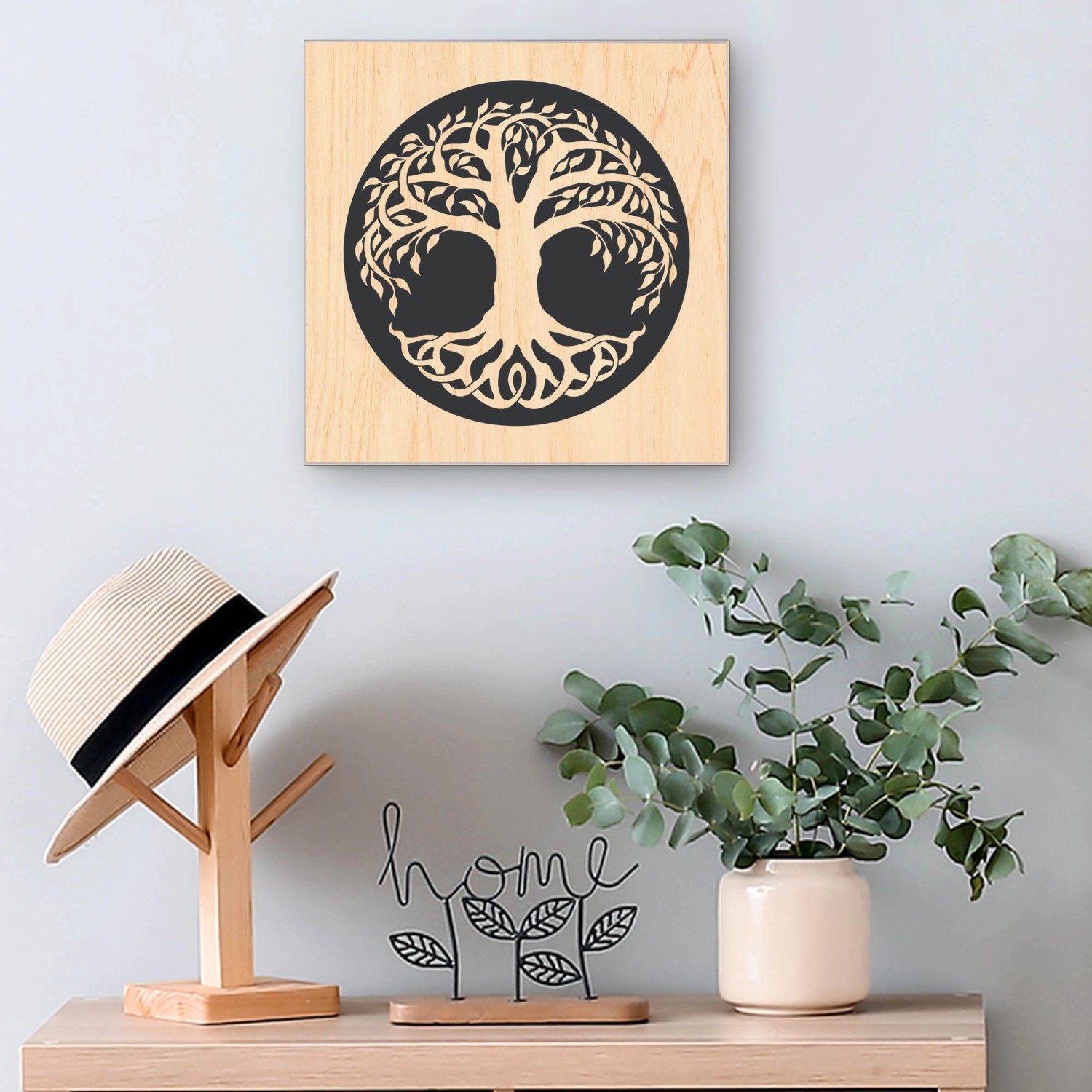 Banjado Schlüsselbox aus Holz, 30x30cm, mit Lebensbaum-Motiv und 50 Haken. Schlüsselkasten für die Wandmontage.