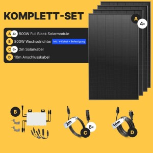 Solakon Balkonkraftwerk 2000W Solaranlage Steckerfertig Komplettset Photovoltaik Anlage 800W Kabellänge 10m