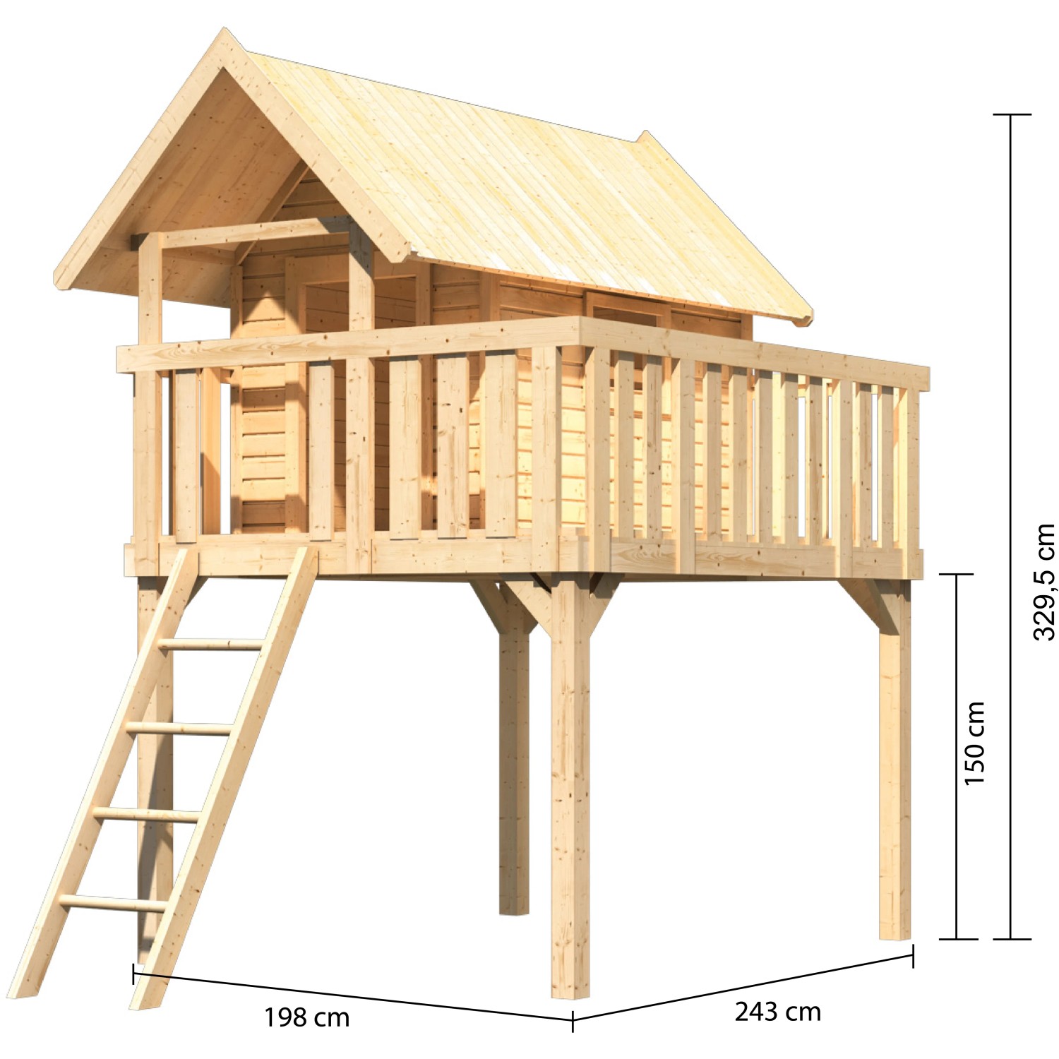 Karibu Stelzenhaus Fidel Natur: Spielturm aus Fichte mit Leiter und Podest.