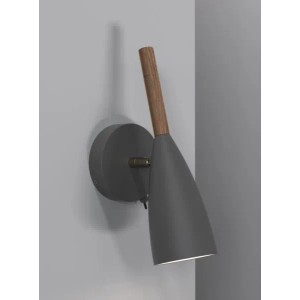 Graue Nordlux Wandleuchte Pure aus Metall mit Holz. Modernes Design, schwenkbar.