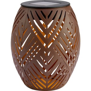 Braune Solar-Tischleuchte mit Blattmuster, Ø 12,5 cm, für stimmungsvolle Beleuchtung.