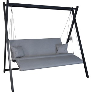 Angerer Hollywoodschaukel Relax Zip Granit, 3-Sitzer mit grauen Auflagen und schwarzem Gestell.