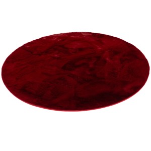 Runder, roter Fellteppich 'Pergamon Luxus Super Soft Plush', 160x160 cm. Weiches Kunstfell für Wohnzimmer und Schlafzimmer.