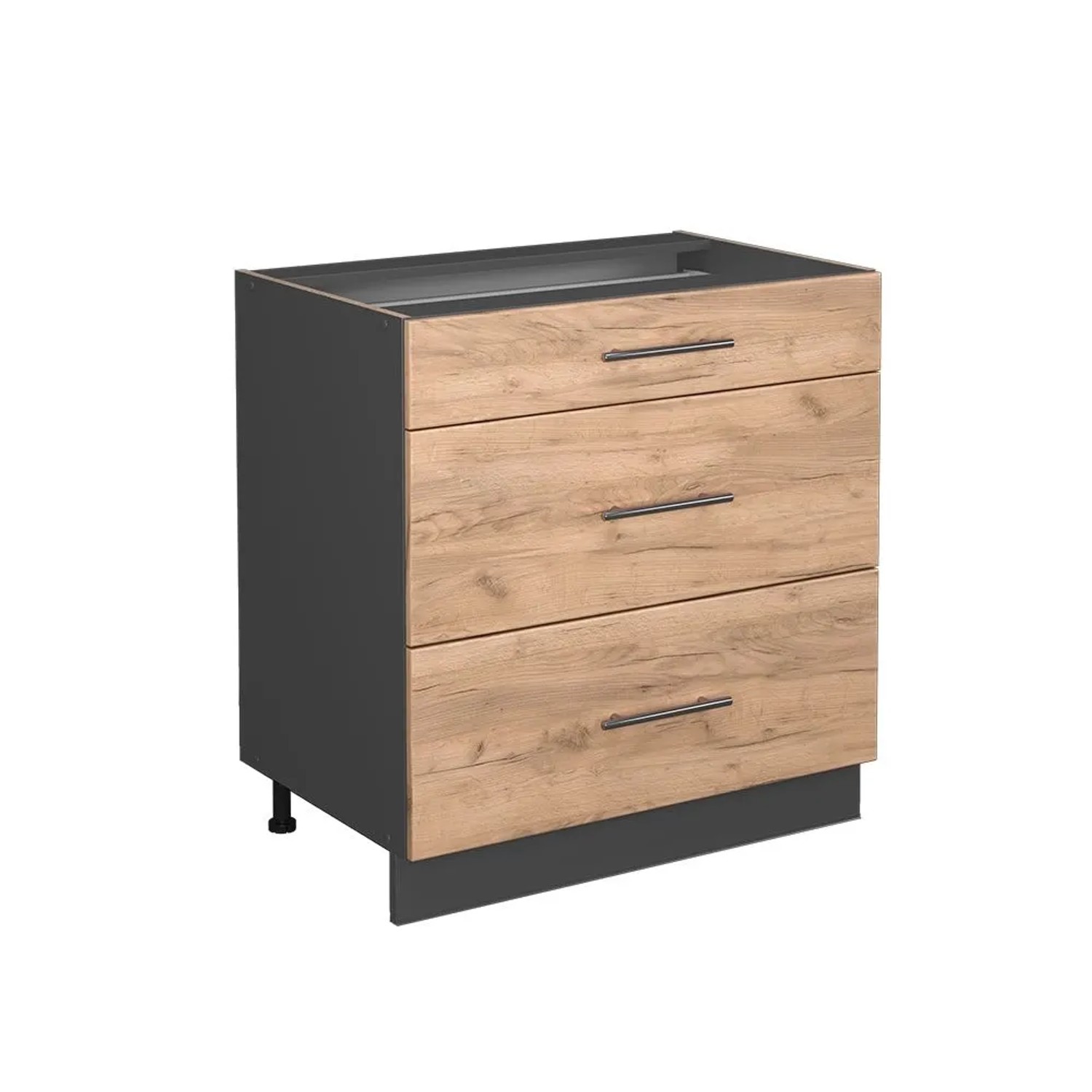 Vicco Küchenunterschrank Fame-Line Goldkraft Eiche Anthrazit 80 cm mit 3 Schubladen ohne Arbeitsplatte