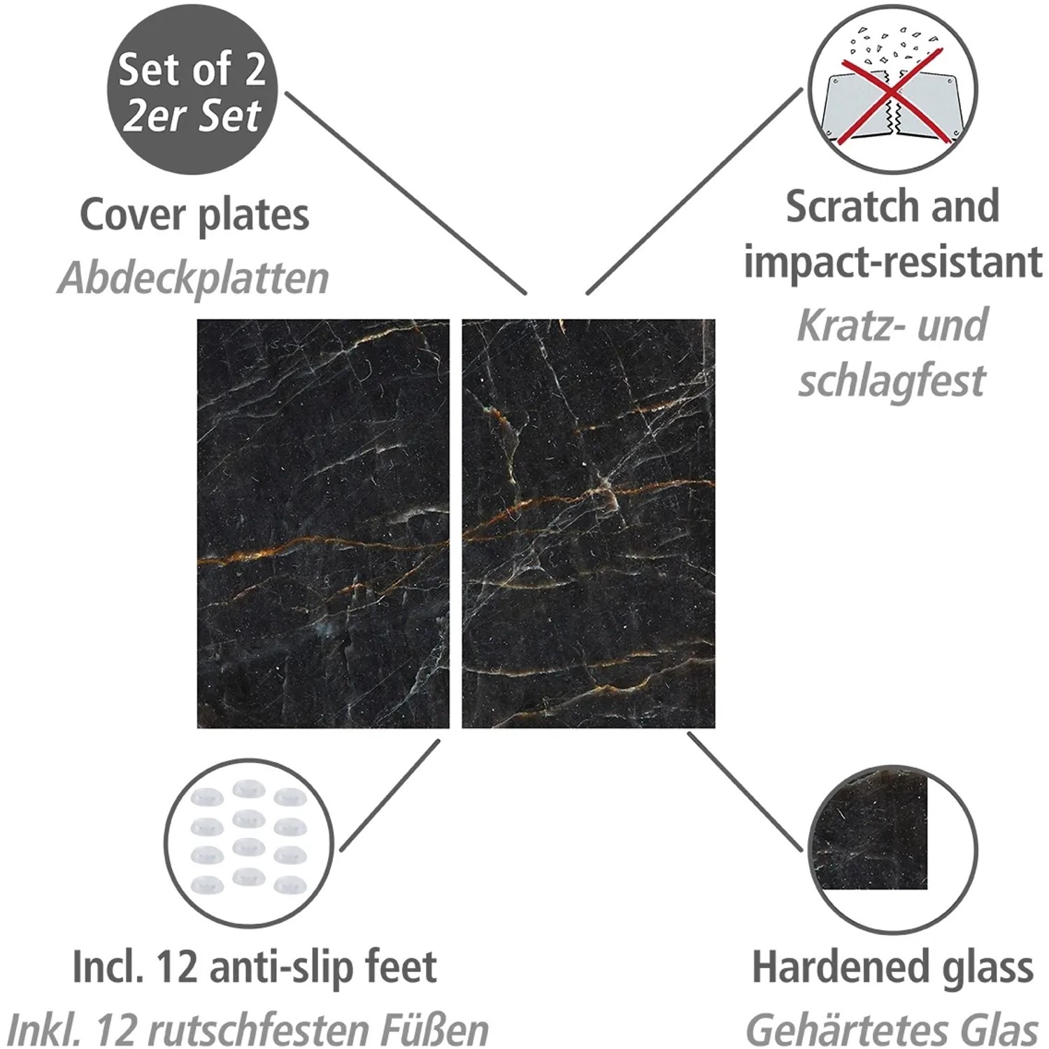 Allstar Herdabdeckplatten im Marmor-Design, 2er Set für Glaskeramikkochfelder.